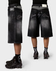 BLACK LEOPARD POCKET DENIM JORT